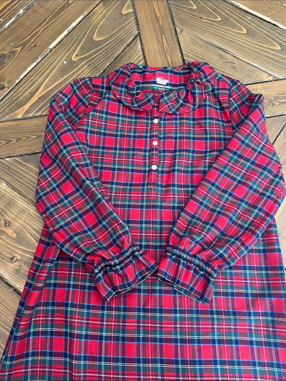 Vineyard Vines Red and Green Plaid Ruffle-Trim Nightgown